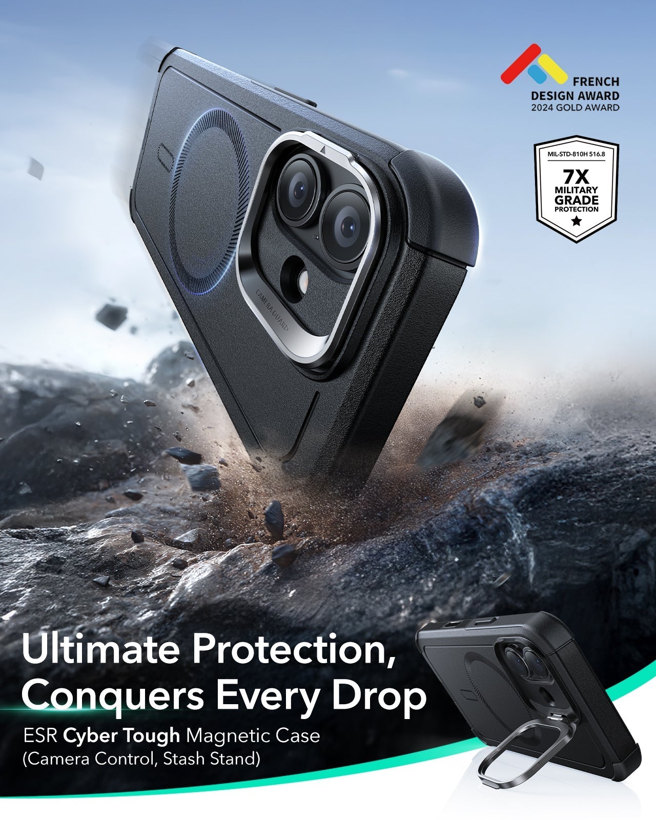 iPhone 17 Cyber Tough Magnetic Case (Camera Control, Stash Stand)