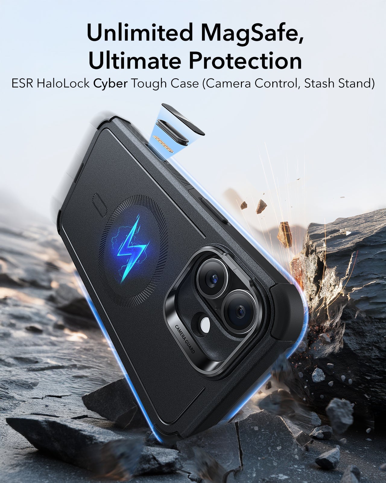 iPhone 16 Plus Cyber Tough Magnetic Case (Camera Control, Stash Stand)
