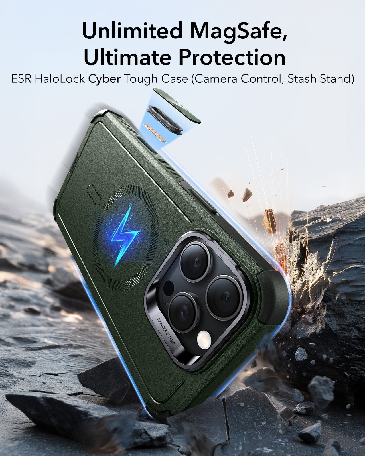 iPhone 16 Pro Cyber Tough Magnetic Case (Camera Control, Stash Stand)